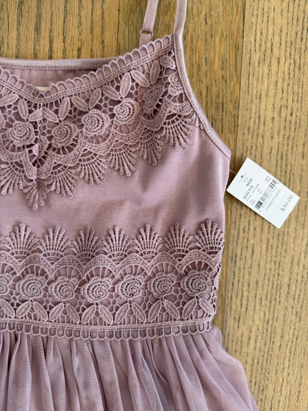 NWT Zhenzi Girls Light Mauve Lace Bodice Spaghetti Strap Dress Size Medium (8) - Picture 6 of 10